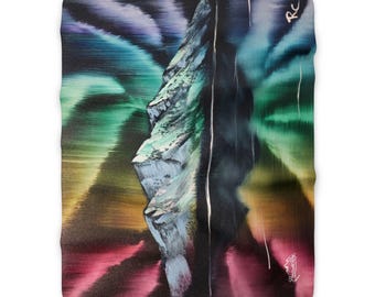 Abstract Mountain Aurora Deluxe Sherpa Blanket | Colorful Night Sky