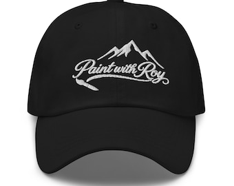 Embroidered Dad Hat: "Paint with Roy" Mountain Design, Cotton Twill, Adjustable Strap
