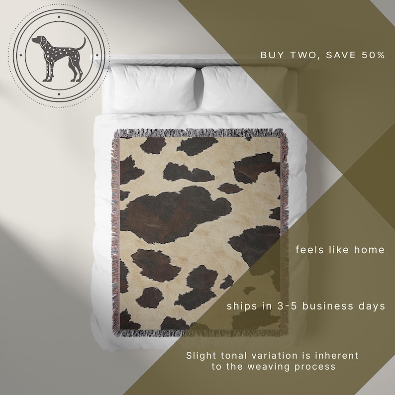 Cowhide Woven Blanket, Western Cow Print Throw, Ranch Decor, Farmhouse Blanket, Rustic Brown and Cream Cow Pattern