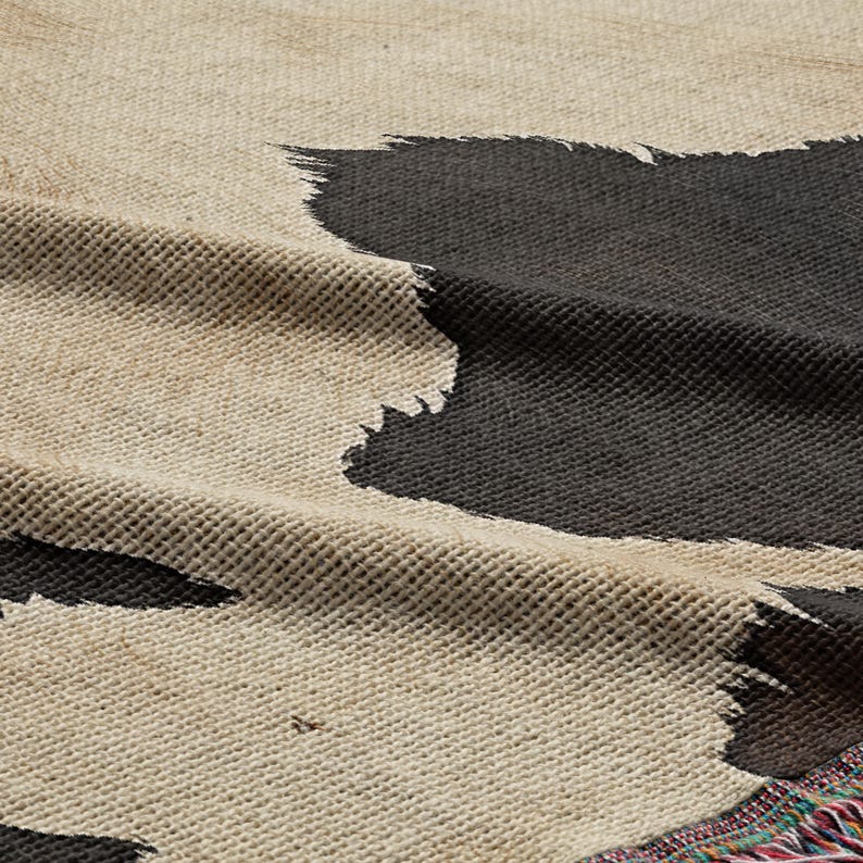 Cowhide Woven Blanket, Western Cow Print Throw, Ranch Decor, Farmhouse Blanket, Rustic Brown and Cream Cow Pattern