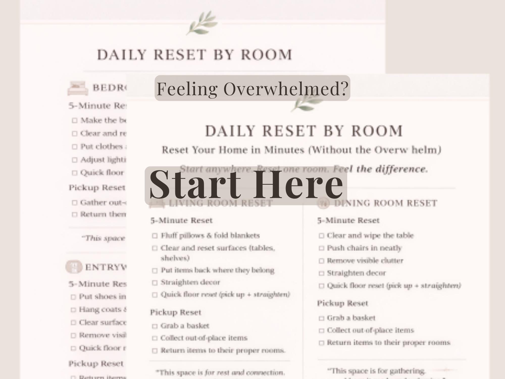 Daily Reset Checklist Printable | Cleaning Checklist by Room | 5 Minute ...