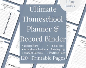 Homeschool Planner Printable Binder | Lesson Plan, Attendance, Records (Digital Download)