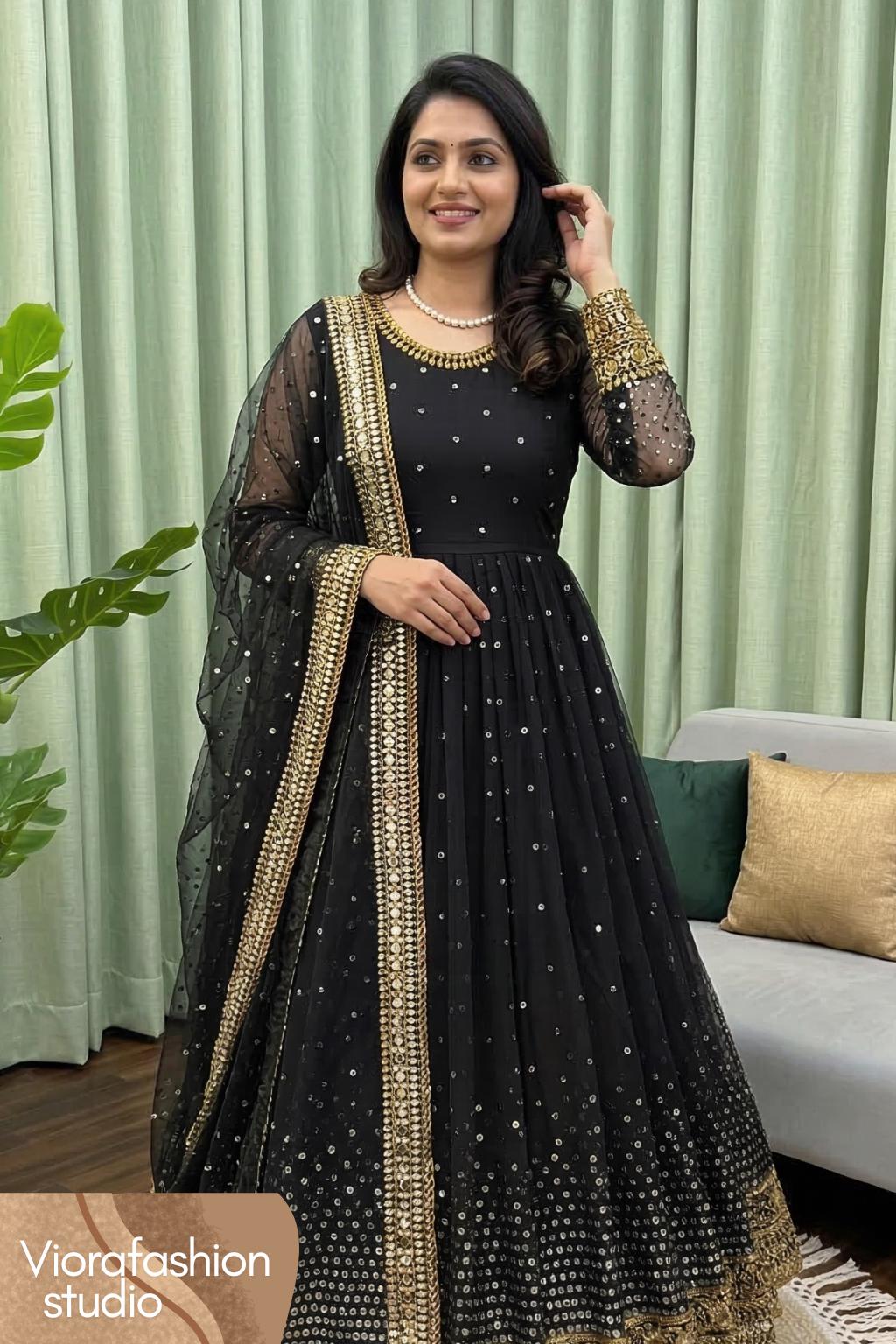 black gold indian dresses Black designer indian dress with dupatta main image 1