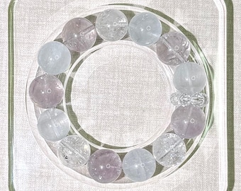 Bracciale in lavanda naturale, ametista, azeztulite bianca / quarzo bianco pelo di coniglio / cristallo curativo ad alta vibrazione / regalo per pace e chiarezza