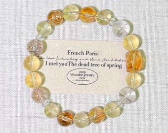 Bracciale in quarzo rutilato trasparente giallo fantasma / Rara Clear One-Line Phantom / Perla centrale ottagonale / Cristallo per ricchezza e successo professionale / 9 mm