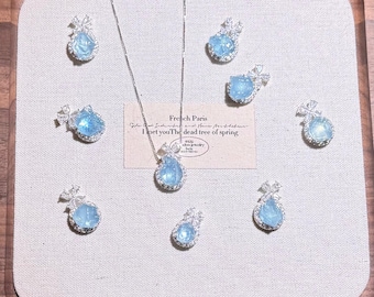 Aquamarine Crystal Pendant Necklace, Genuine Gemstone Jewelry for Women, Dainty Healing Crystal, Boho Gift for Her