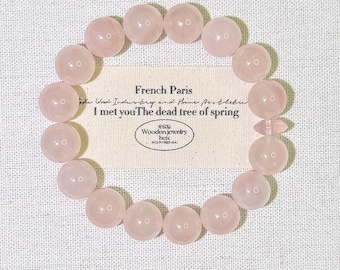 Bracciale in quarzo rosa / Perle di cristallo autentico da 11 mm, gioiello dedicato all'amore e alla cura di sé.