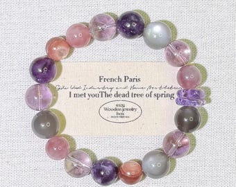 Bracciale con charoite, ametista, lepidolite, pietra di luna grigia, lavanda e quarzo rosa / Gioielli curativi / Regalo di protezione spirituale per lei / 9-11 mm