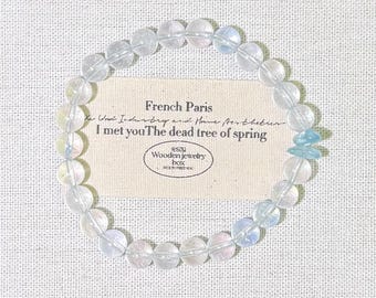 Bracciale acquamarina ghiaccio con pepite grezze | Gioielli con perline di cristallo azzurro pallido | Pietra minimalista che infonde calma e serenità | Delicato regalo estivo per lei