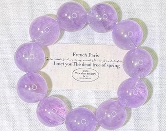 Bracciale Jumbo da 19 mm in ametista naturale color lavanda, autentica gemma di cristallo viola, bracciale terapeutico con grandi perle rotonde, regalo significativo per lei
