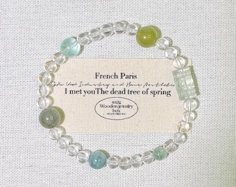 Bracciale in quarzo trasparente con giada | Fluorite verde, fantasma verde con perlina a barilotto intagliata | Gioielli Zen / Natura e cristalli curativi / 4 mm