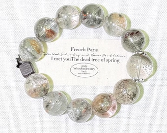 Bracciale grande da 15 mm con quarzo fantasma verde naturale, autentico cristallo fantasma per successo e ricchezza, gioiello con pietre preziose di alta qualità WYSIWYG