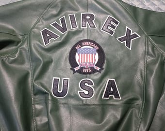 Mens AVIREX Real Bomber Varsity American Fighter Genuine Leather Jacket
