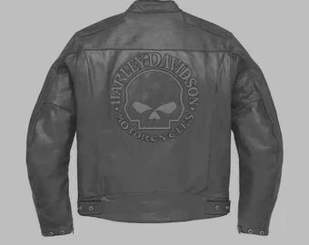 Reflective Skull Cowhide Leather Biker Jacket | Premium Motorcycle Jacket | Men’s Riding Gear