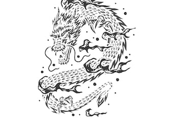 Diseño de camiseta con dragón japonés / Camiseta gráfica de estilo urbano asiático (descarga digital PNG)