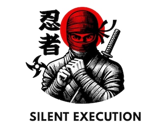 Diseño de camiseta ninja de ejecución silenciosa / Gráfico de ropa urbana japonesa / Plantilla editable de Canva / Descarga digital PNG de sombra samurái