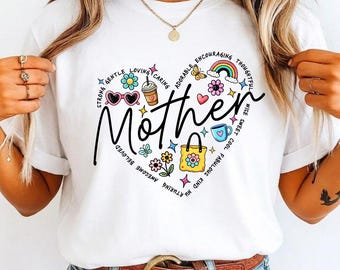 Diseño de corazón con tipografía para mamá, diseño inspirador para la vida de mamá, estampado floral para camiseta de mamá (descarga digital)