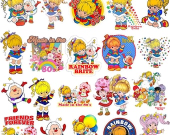 Paquete de imágenes PNG de dibujos animados de los 80, colección de imágenes prediseñadas retro, personajes retro arcoíris, diseños para sublimación.