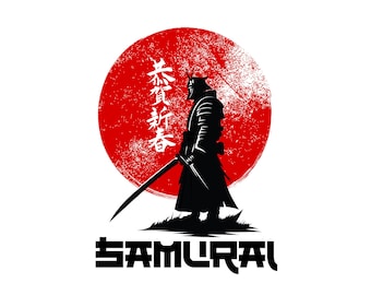 Diseño de camiseta de samurái carmesí / Camiseta gráfica de guerrero japonés / Impresión urbana / Descarga digital y archivo editable