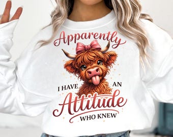 Vaca de las Tierras Altas PNG, diseño divertido de vaquera con actitud para sublimación (descarga digital)