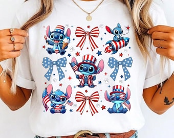 Stitch 4 de julio PNG, imágenes prediseñadas de la bandera patriótica de EE. UU. (descarga digital)
