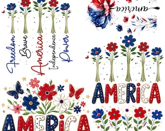 Paquete de imágenes PNG de estilo bohemio floral de EE. UU., American Mama, Tierra de la libertad (Descarga digital)