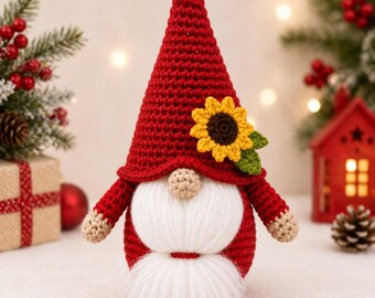 Haakpatroon voor beginners: kabouter, amigurumi pop met zonnebloem (PDF-download)
