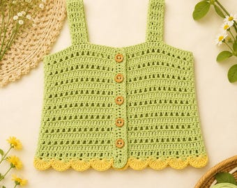 Haakpatroon voor een crop top met knoopsluiting voor meisjes van 10-12 jaar, zomertopje (PDF-patroon)