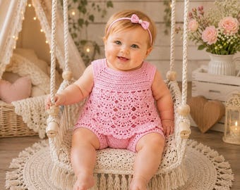 Haakpatroon voor een babyrompertje (PDF) | Vintage kanten tuniek en bloomer set (direct te downloaden)