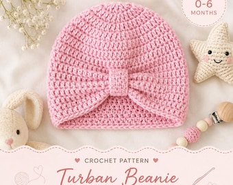 Haakpatroon voor een babymutsje met tulbandje | Eenvoudig mutsje voor 0-6 maanden (PDF-download)