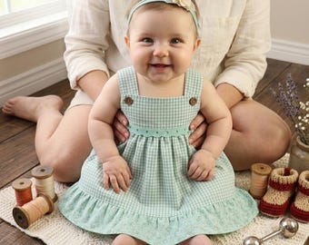 Baby Pinafore Sundress Sewing Pattern, Square Neck A-Line Dress (PDF Download)