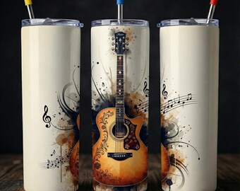Acoustic Guitar Tumbler Wrap | Vintage Music Sublimation (20oz PNG File)