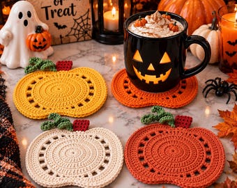 Haakpatroon voor pompoenonderzetters (PDF), herfsttafeldecoratie, Halloween-mokonderzetter, Thanksgiving-knutselproject, herfstdecoratie voor in huis, direct te downloaden