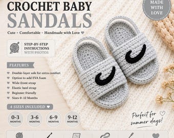 Haakpatroon voor babysandalen (PDF), handleiding voor sportieve babyslippers, zomerschoentjes voor pasgeborenen, 3-12 maanden, handgemaakte schoenen, direct te downloaden