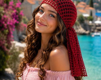 Haakpatroon voor een kroonvormige bandana van mesh (PDF), tutorial voor een cap, zomerse haarband, boho hoofdbedekking, digitale download