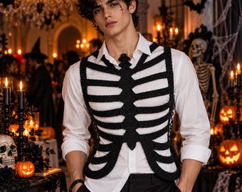 Haakpatroon voor een skeletvest, Halloween gehaakte top, gotische ribbelcamouflage camisole, Día de Muertos-kostuum, griezelig PDF-bestand