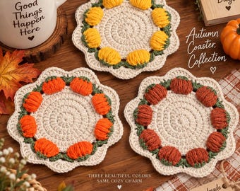 Haakpatroon voor een pompoenonderzetter, herfst- en Halloween-decoratie, herfstmokonderzetter (PDF), rustiek wooncadeau, direct te downloaden