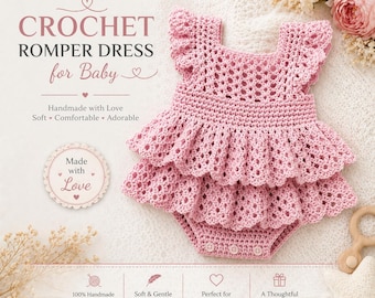 Haakpatroon voor een babyrompertje met ruchesrokje, geschikt voor pasgeborenen tot 12 maanden (PDF-download)