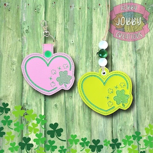 Clover Heart Snap Tab Embroidery Design, St Patrick's Day Keychain (Digital Download)