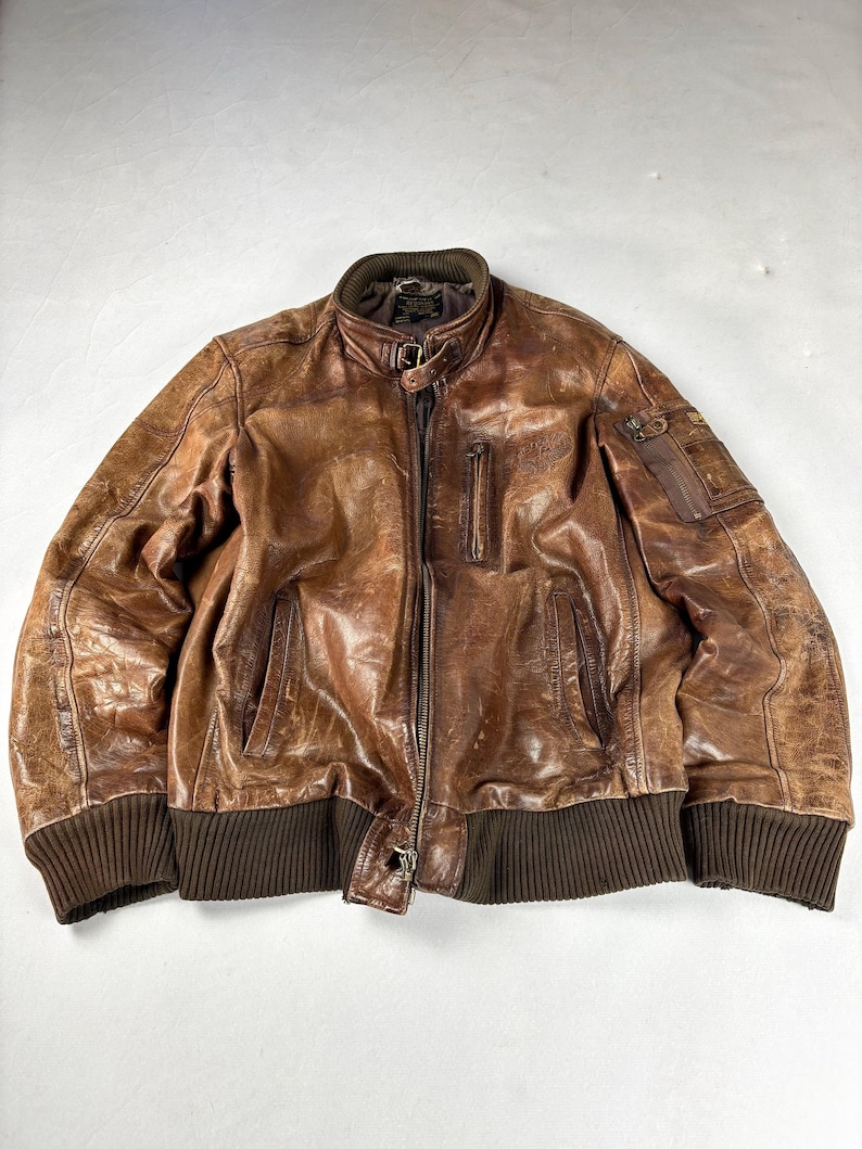 Vtg 80-90er Jahre Gewaschene Distressed Avirex Style Redskins A2 Flight Militärlederjacke Bild 4