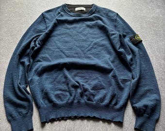 Suéter vintage de lana Stone Island para hombre, auténtico, azul