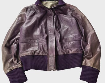 Vtg 00s Japanese Hedi Slimane Le Grande Bleu Style! Washed Faded Designer Bomber Lambskin Leather Jacket