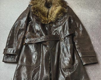 Vintage 2000er Jahre japanischer Issey Miyake Style Luxus Pelz / Ledermantel Lange Lederjacke