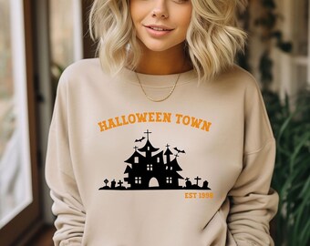 Halloween Town Sweatshirt, Haunted House Halloween Crewneck, Spooky Season DTF Shirt, Fall Halloween Sweatshirt, Cute October Outfit
