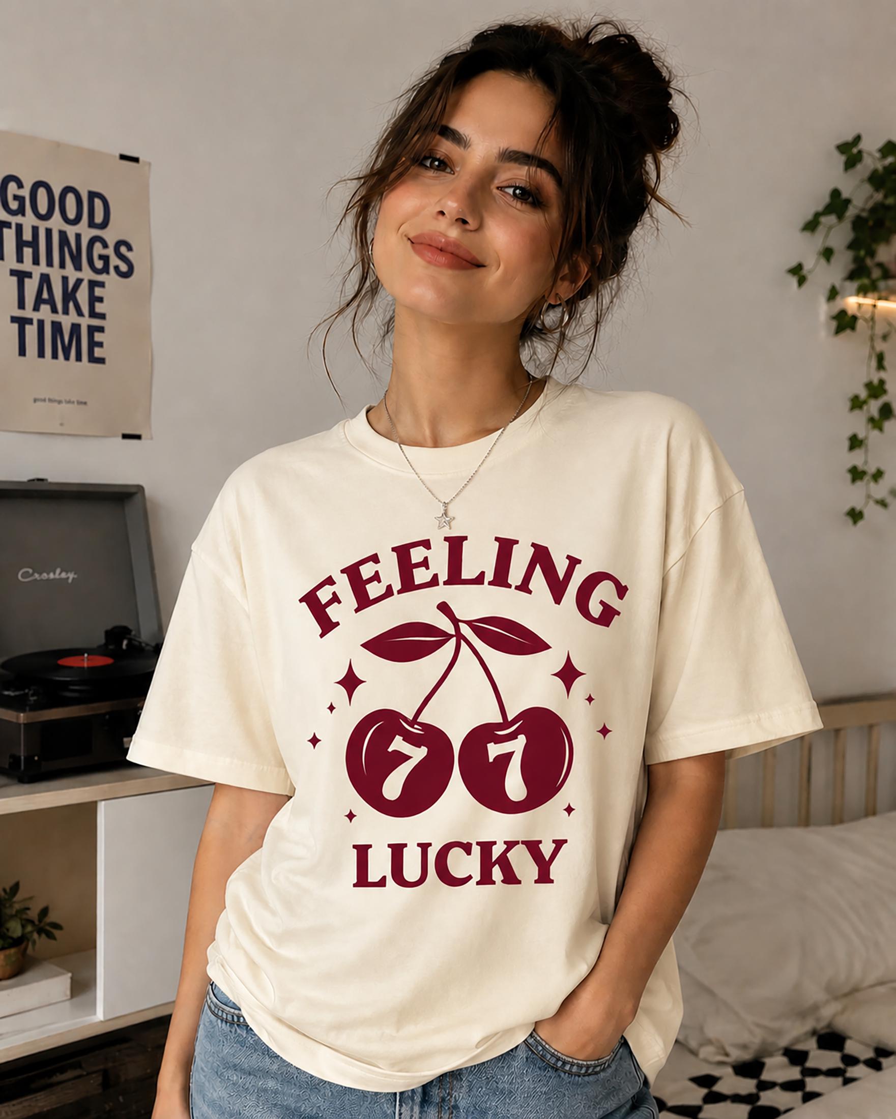 Feeling Lucky Cherry T-Shirt, Cute Retro Cherry Tee, Lucky 7 Graphic Shirt, Aesthetic Oversized Tee, Trendy Women’s Graphic Tshirt