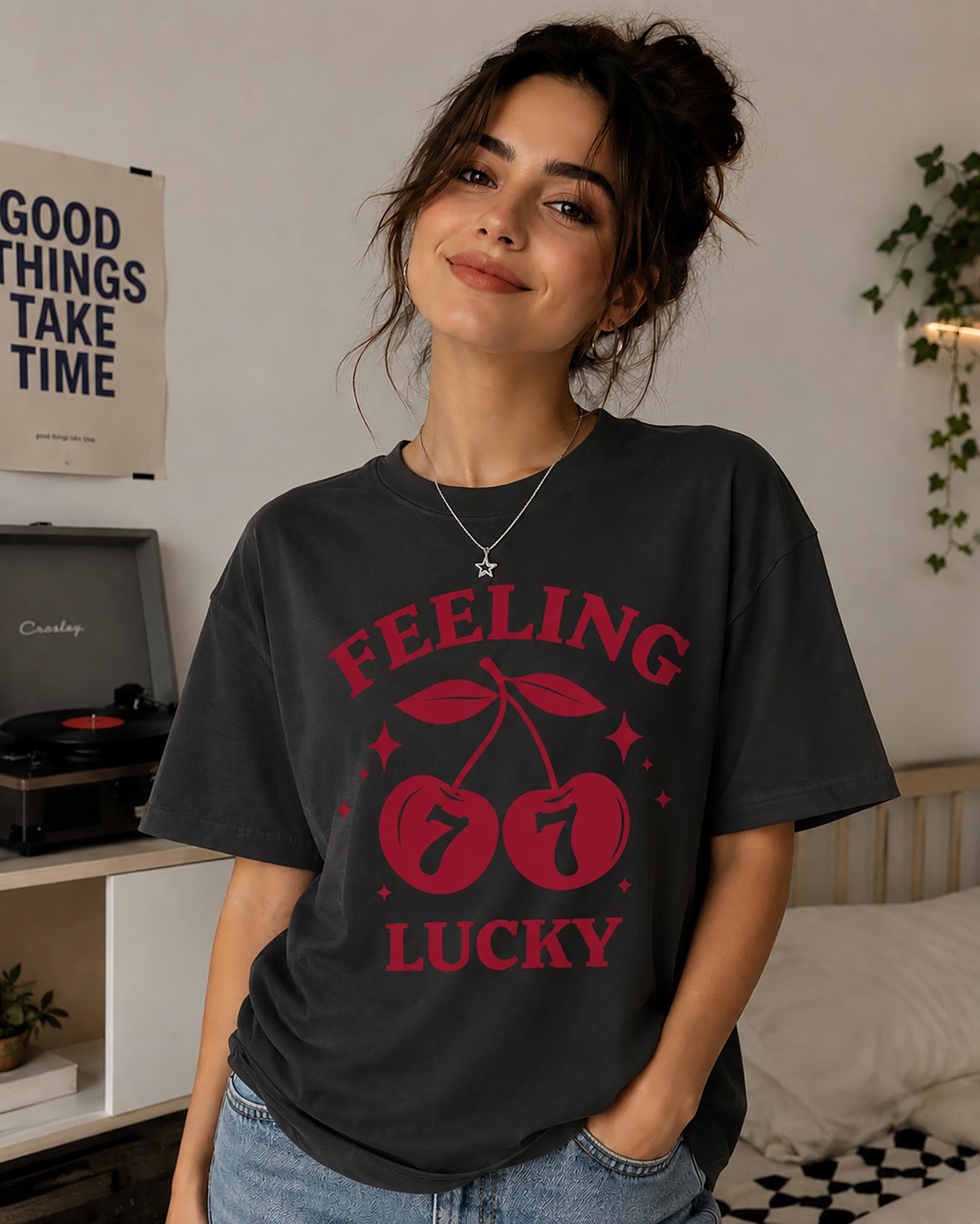 Feeling Lucky Cherry T-Shirt, Cute Retro Cherry Tee, Lucky 7 Graphic Shirt, Aesthetic Oversized Tee, Trendy Women’s Graphic Tshirt