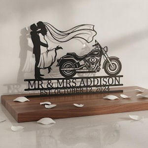 Custom Wedding Motorcycle Metal Sign, Personalized Mr and Mrs Name Date Art, Bride Groom Biker Decor, Newlywed Gift, Anniversary Present