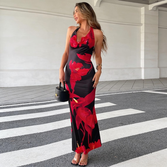 floral lace up maxi dress Deep Purple Floral Print Halter Lace Up Cut Out Maxi Dress