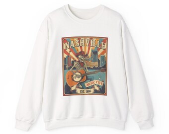 Nashville Music City Poster Sweatshirt | Vintage Guitar Skyline Design