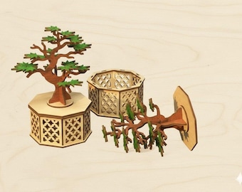 Laser Cut Bonsai Tree Jewelry Box, Octagonal Wooden Box SVG (Digital Download)